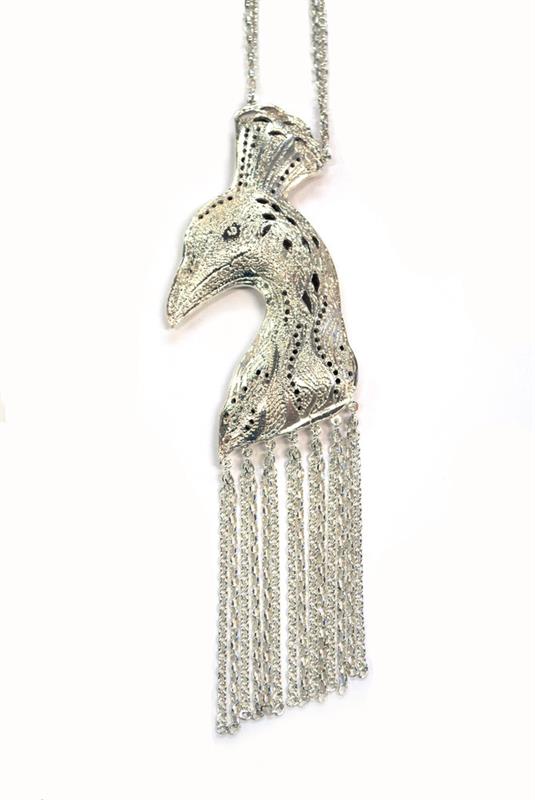 Single Silver Oriental Peacock Pendant